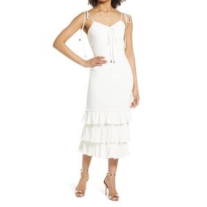 Elle Zeitoune - white tie strap midi ruffled kick-pleat party dress - Small